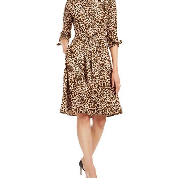 Calvin Klein Dresses & Skirts - Calvin Klein Leopard Print Midi Dress 14 shirtdress office work